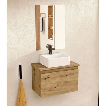 Mueble Baño Suspendido 49,5cm Roble Lavabo Cuadrado Espejo Bellobath