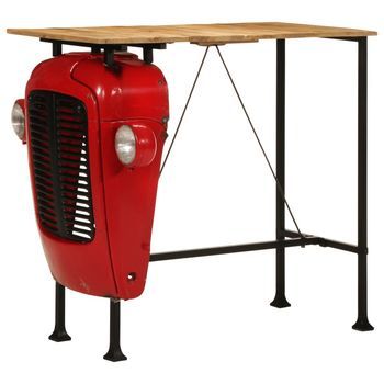 Mesa Bar Tractor Madera Maciza Mango Rojo Y Marrón 55x120x107cm Vidaxl