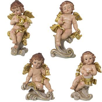 Set 4 Figuras Angeles Beige Y Dorado
