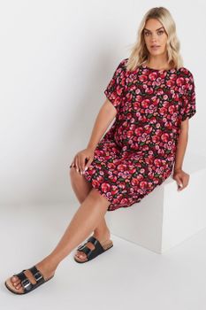 Yours Vestido Fresco Corto De Flores Rosadas, Mujer Curvy Y Tallas Grandes, Yours