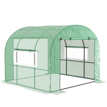 Outsunny Invernadero de jardín túnel Invernadero 6m² PE Alta densidad 135 g/m², con 2 puertas con cremallera 300 x 300 x 200 cm, verde