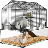 jaula grande de 3 niveles para hamster jaula de metal y vidrio para gerbil con rueda de ejercicio botella de agua tazon de comida rampas y escondite de ceramica 58 x 54 x 38 cm