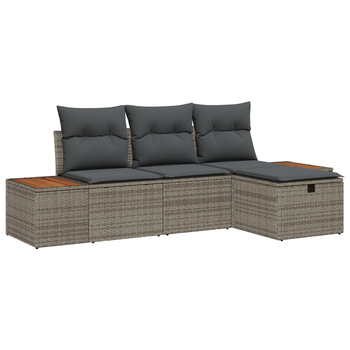 Conjunto De Sofá De Jardín De 4 Uds Con Cojines Gris Poliratán Cfw347075