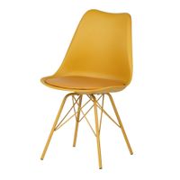 silla con asiento de polipropileno color mostaza y patas de metal