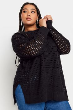 Yours Jersey Negro De Ganchillo, Mujer Curvy Y Tallas Grandes, Yours