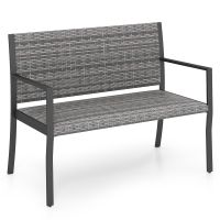 costway banco de ratan 2 plazas con estructura metalica respaldo y reposabrazos asiento acolchado para patio terraza carga 360kg gris