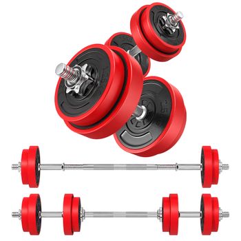 HOMCOM Juego de Mancuernas 20 kg Ajustables 2 en 1 con 8 Discos 2 Barras y Biela Ajustable para Entrenamiento de Fuerza Levantamiento   Aosom España