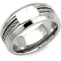 anillo de acero inoxidable de alta calidad con incrustacion de cable de acero