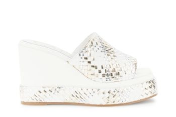 sandalias tipo pantuflas con tejido sintético y efecto laminado en cuña multi silver