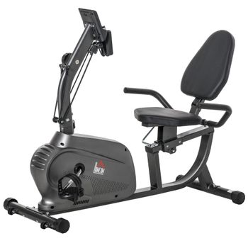HOMCOM Bicicleta Estática con Respaldo de 8 Niveles de Resistencia con Volante Asiento Ajustable, Pantalla LCD y Soporte