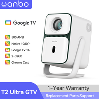 wanbo t2 ultra 2026 proyector google tv netflix 4k 500 ansi widevine l1 optica sellada enfoque automatico ia sonido dsp de 10w wifi bluetooth fhd 1080p rotacion de 120 pantalla de 140 para