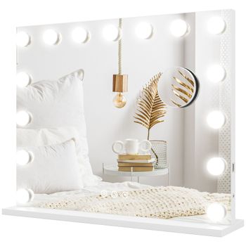 HOMCOM Espejo de Maquillaje LED, 3 modos de luz, regulable, control táctil, USB, 58x48cm, Blanco