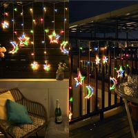 aigostar luces de cortina de navidad con estrellas y lunas rgb 3m3m06m 8 modos cadena de luces con remoto 120 led temporizador resistente al agua para exterior y interior decoracion navidad