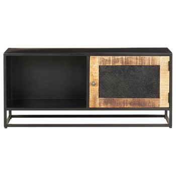 Mueble Tv | Mueble De Salón | Armario Tv De Madera Maciza De Mango Rugosa 90x30x40 Cm