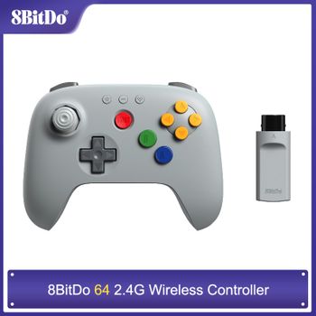 Controlador Inalámbrico 8BitDo 64 2.4G para N64 Original / Analogue 3D / PC con Windows, Gamepad Retro de Baja Latencia (Gris)