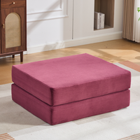 puff convertible en cama - mueble para salon - pana - rojo vino 109x95x43cm