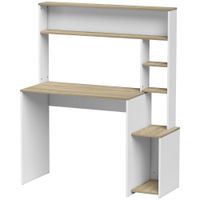 homcom mesa de ordenador con estantes escritorio con estanterias soporte para monitor cpu 114x45x138 cm blanco y natural   aosom espana