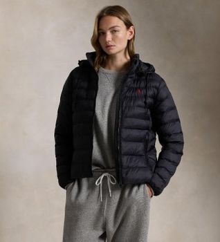 Polo Ralph Lauren para mujer. 211958932002 Abrigo repelente al agua negro (L), Casual, Nylon