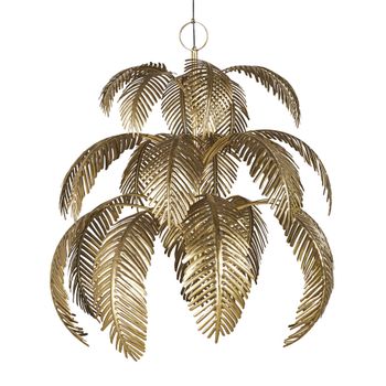 Lámpara de techo de zinc dorado con hojas de palmera 82x91 cm