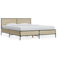 cama doble  cama para adultos  estructura cama madera ingenieria metal roble sonoma 160x200 cm