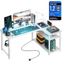 escritorio de esquina en l con enchufe usb y estante 130x80 cm comhoma escritorio de juegos pc - blanco