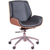 silla de oficina con madera de nogal y tapizada en piel 60x60x88cm - negro