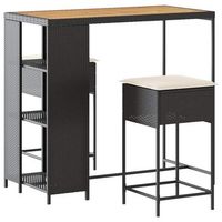 juego de bar de jardin de 3 piezas  mueble de jardin con cojines ratan pe negro