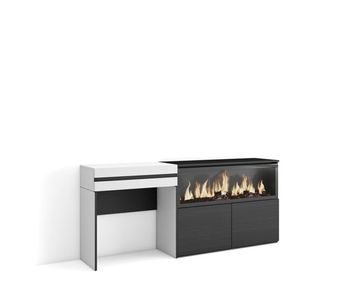 Tocador, dormitorio habitación, 177x35x75cm, con cajón, chimenea eléctrica xxl, estilo moderno, blanco