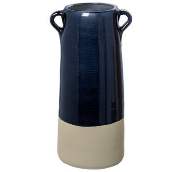 Jarron Azul Oscuro Brillo Y Gris Mate