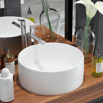 Vidaxl Lavabo Redondo De Cerámica Blanco 40x15 Cm