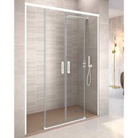 mampara de ducha frontal 2 puertas - 2 fijos corredera  cristal templado 6mm  antical  altura 195cm blanco mate  transparente - blanco mate - 155 cm adaptable 152-157cm