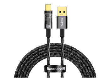 Cable USB - Baseus Auto Power-off Explorer, a Tipo-C, 200 cm, 100W, Carga ultrarrápida, Apagado automático, Negro