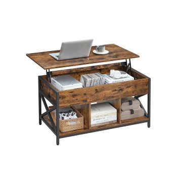 Mesa de Centro con Tablero Elevable, Marrón Rústico + Negro