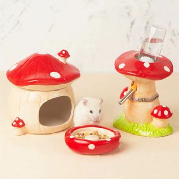Casa de hongos adorable para mascotas, jaula para hámster, tazón pequeño para conejos, hurones, chinchillas, productos para mascotas, fuente de agua para mascotas