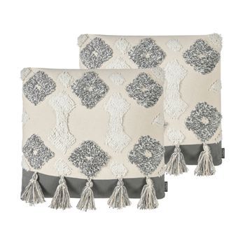 Conjunto De 2 Cojines De Algodón Blanco Gris 45 X 45 Cm Diamante Borlas Alocasia