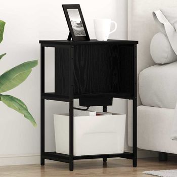 Mesitas De Noche 2 Uds - Mueble Para Dormitorio - Madera Y Acero - Roble Negro (38x31x61cm)