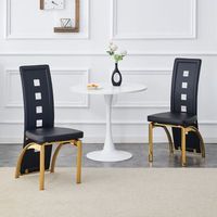 juego de 2 sillas de comedor negras de cuero pu respaldo alto y patas doradas