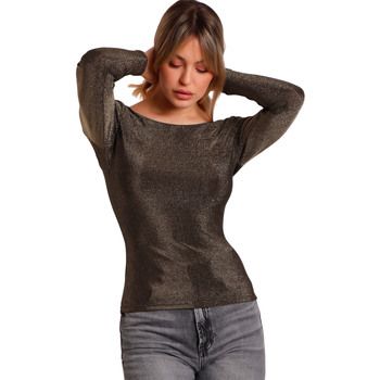 Admas Blusa Top de manga larga y espalda escotada Brillos para mujer