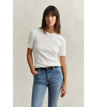 Gant para mujer. 4800105 Jersey de punto de ochos en algodón elástico blanco (S), Casual, Clásico, Manga corta