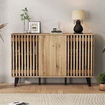 Aparador - Mueble Para Salón - Tablero De Partículas - Madera Natural Y Negro (150x40x95cm)
