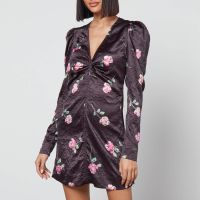 ganni floral-print crinkled satin mini dress - eu 38uk 10