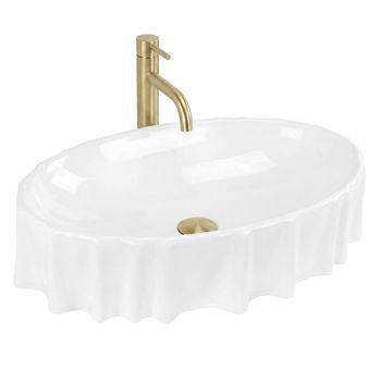 Lavabo Sobre Encimera Rea Aurelia Ovalado, Asimétrico, White 60 X 40 X 1,4 Cm