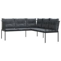 sofa de jardin con cojines forma de l acero y textileno negro vidaxl