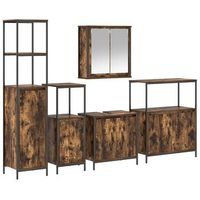 juego de muebles de bano  armario de bano con puerta 5 piezas roble ahumado y negro