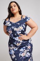 yours london vestido azul marino de flores escote bardot mujer curvy y tallas grandes yours london