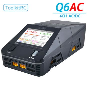 Cargador Inteligente ToolkitRC Q6AC de 4 Canales 1S 2S 3S 4S 5S 6S AC 400W DC 1000W XT60 para Modelos de Coches de Juguete, Carga Rápida de Baterías de Litio