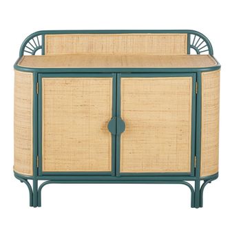Aparador con 2 puertas verde oscuro de ratán trenzado 115 cm