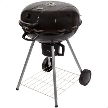 Barbacoa de Carbón Portátil con Tapa y Termómetro, 57x57x86 Cm, Negro