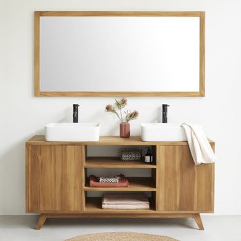 Mueble de lavabo doble de teca maciza 160 cm
