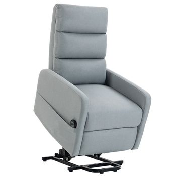 HOMCOM Sillón relax eléctrico con ayuda para levantarse, mando a distancia, espuma suave, bolsillo lateral, tapizado efecto lino, gris